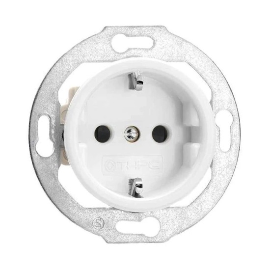 THPG 173068 Gniazdo z uziemieniem schuko z przesłonami torów porcelana biała