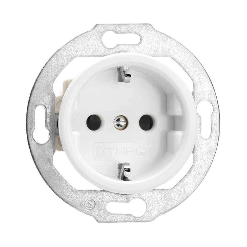 THPG 173068 Gniazdo z uziemieniem schuko z przesłonami torów porcelana biała