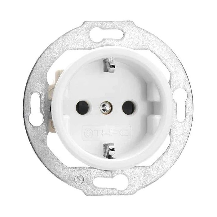 THPG 173068 Gniazdo z uziemieniem schuko z przesłonami torów porcelana biała