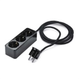 THPG 100854 Listwa zasilająca 3-gniazdowa duroplast czarna z wtyczką kątową i kablem 2,5 m