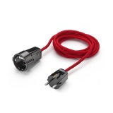 THPG 100856 Przedłużacz z gniazdem i wtyczką, duroplast czarny, 2,5 m kabel w oplocie czerwony