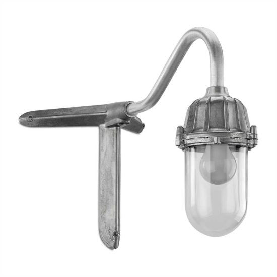 THPG 100557 Zewnętrzna lampa ścienna lakierowana na czarno z łabędzią szyją, klosz przezroczysty