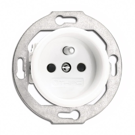 THPG 175835 Gniazdo z uziemieniem z bolcem do ramek porcelana biała