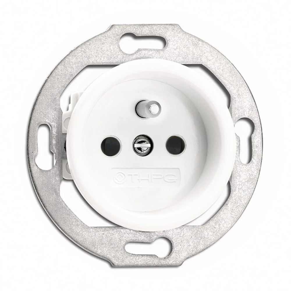 THPG 175835 Gniazdo z uziemieniem z bolcem do ramek porcelana biała