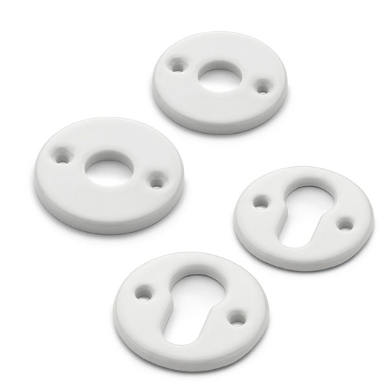 THPG 179976 Rozety 45 mm z białej porcelany, do wkładki bębenkowej (2 rozety klamki i 2 rozety klucza)