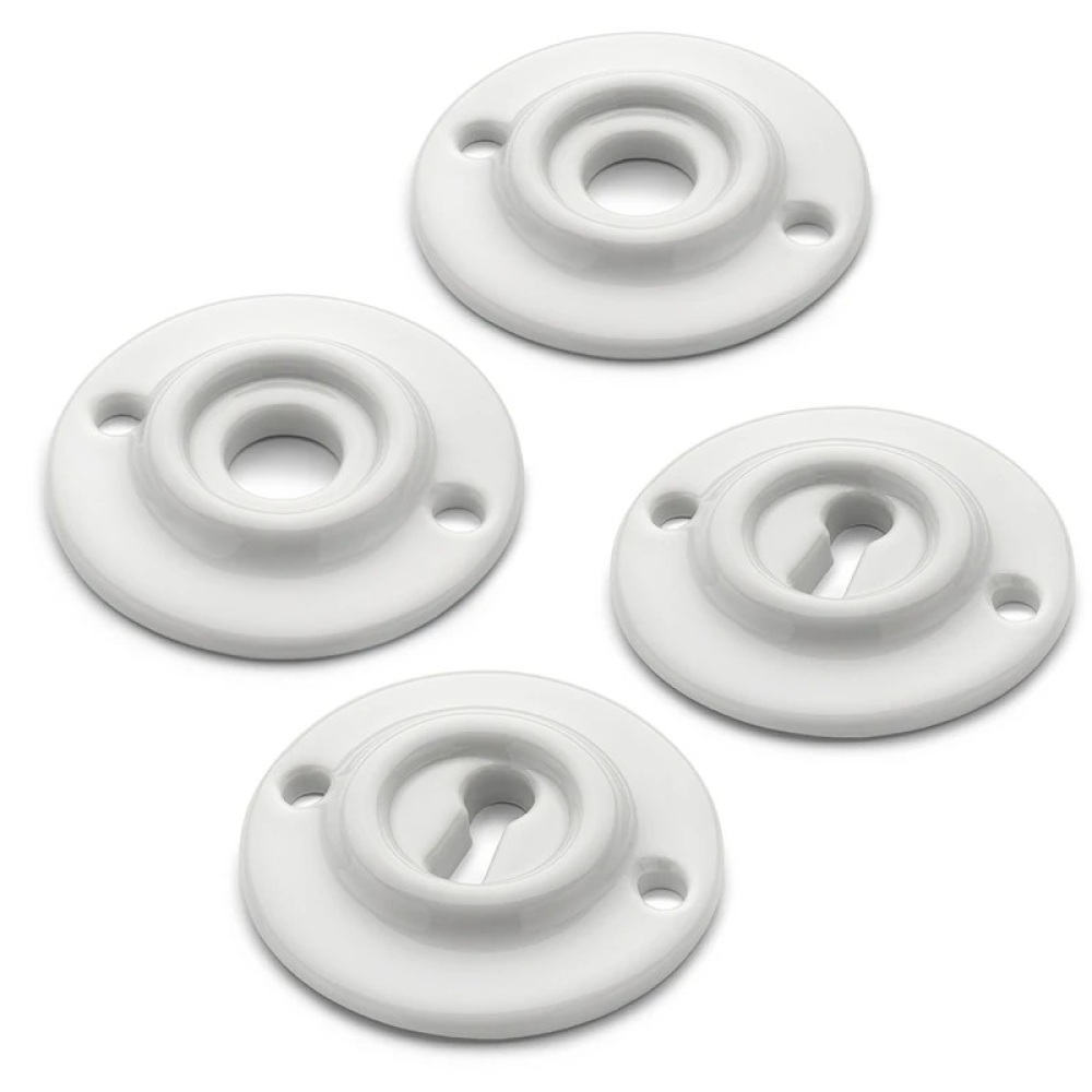 THPG 179979 Rozety 65 mm z białej porcelany, do klucza piórowego (2 rozety klamki i 2 rozety klucza)