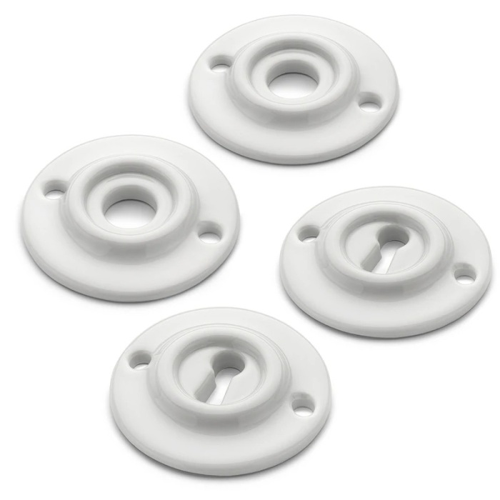 THPG 179979 Rozety 65 mm z białej porcelany, do klucza piórowego (2 rozety klamki i 2 rozety klucza)