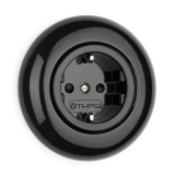 THPG 174025 Gniazdo z uziemieniem Schuko z przesłonami torów do ramek porcelana czarna