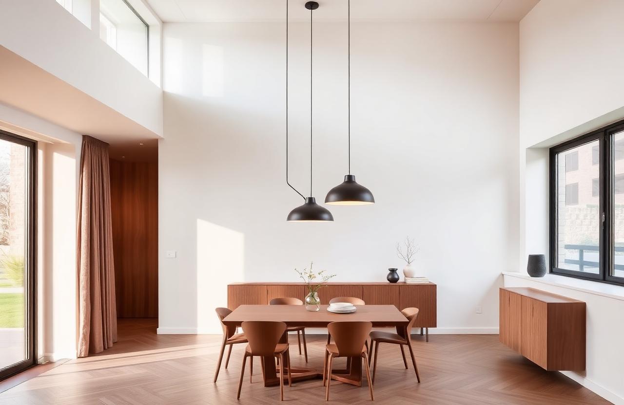 Minimalistyczne wnętrze z lampami wiszącymi